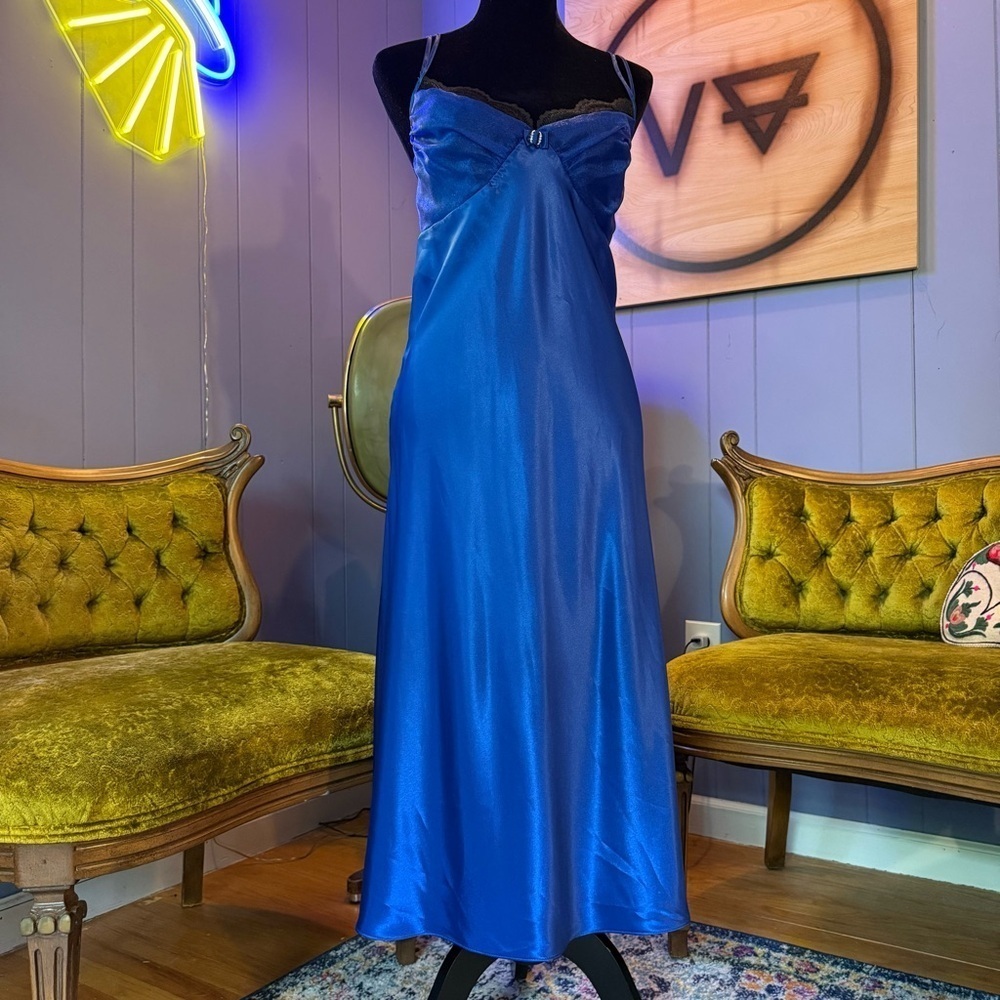 NWT Vintage 90s Cobalt Blue Lingerie Slip Dress Size 10 - Picture 4 of 11